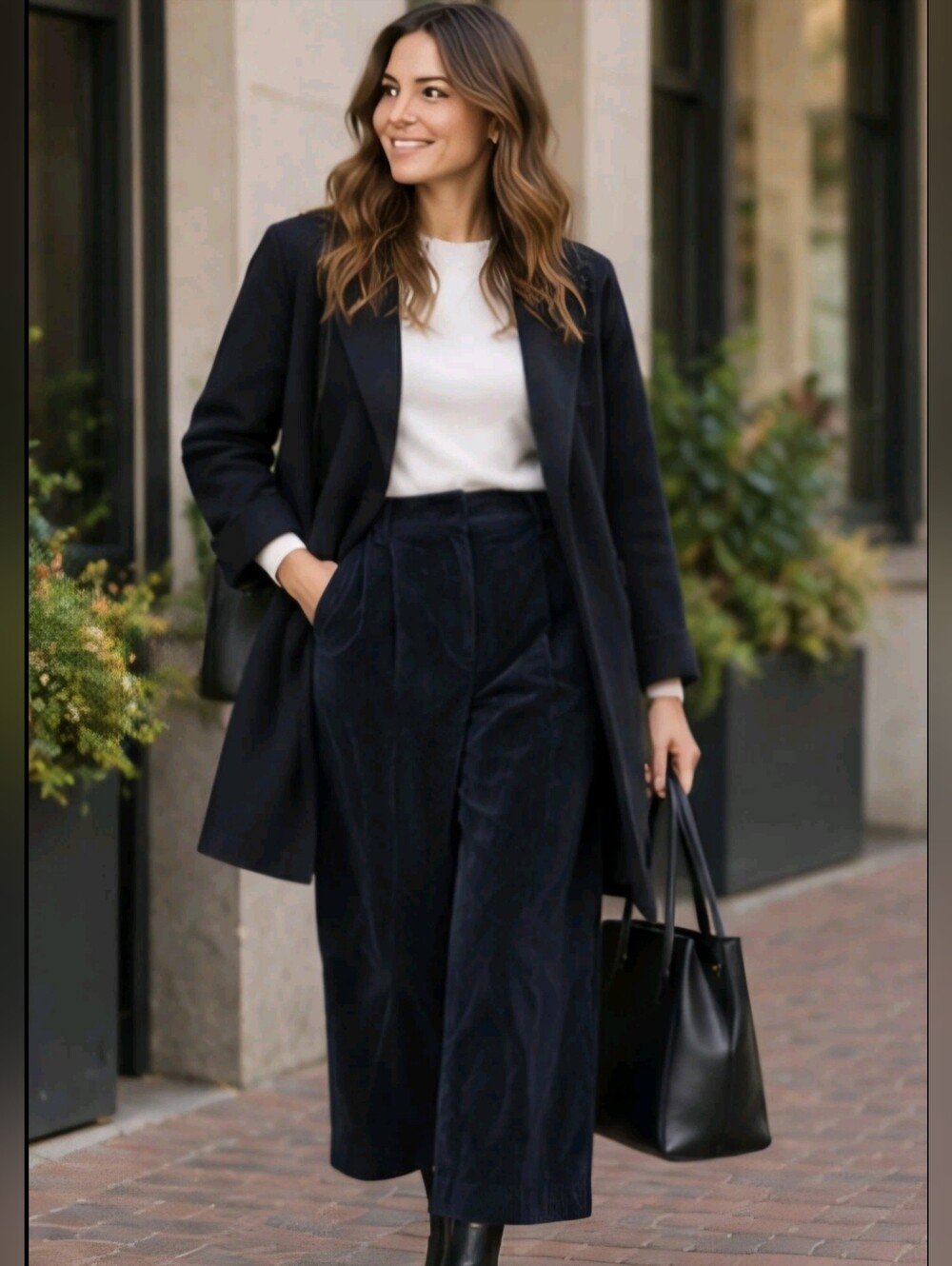 COS Women’s Size 8 Black Corduroy Cropped Wide Leg Pants High Rise Pockets